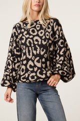 Leopard Print Balloon Sleeve Knit Jumper - Downtown Girl