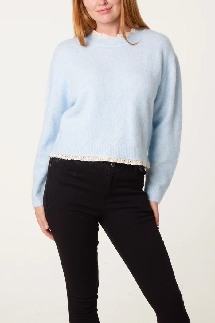 Lace Trim & Neck Knit Jumper