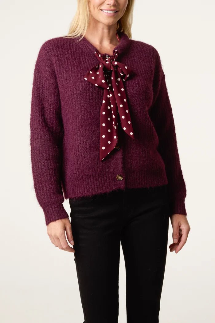 PolkaDot Bow Button Through Knitted Cardigan - Downtown Girl