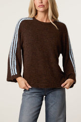 Striped Sleeve Wool Blend Knit Jumper - Downtown Girl