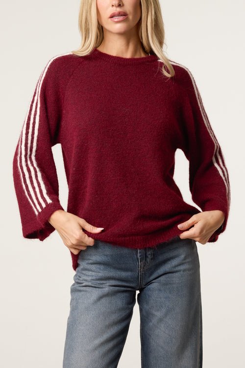 Striped Sleeve Wool Blend Knit Jumper - Downtown Girl