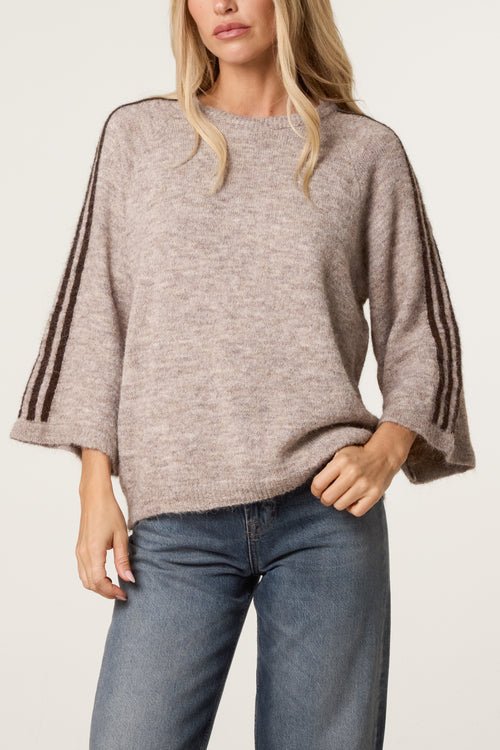 Striped Sleeve Wool Blend Knit Jumper - Downtown Girl