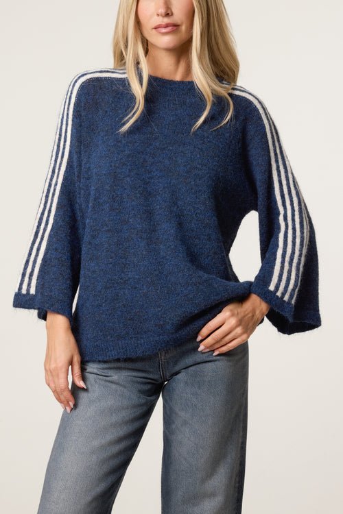 Striped Sleeve Wool Blend Knit Jumper - Downtown Girl