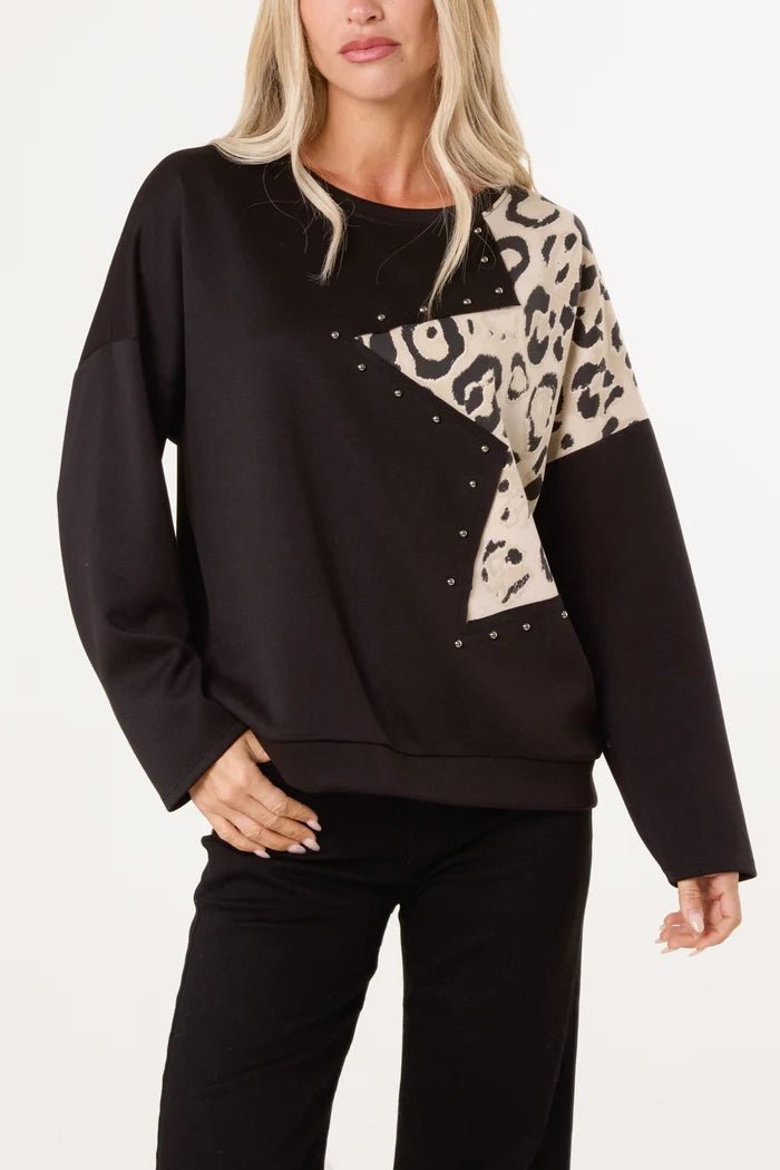 Studded Leopard Star Jumper - Downtown Girl