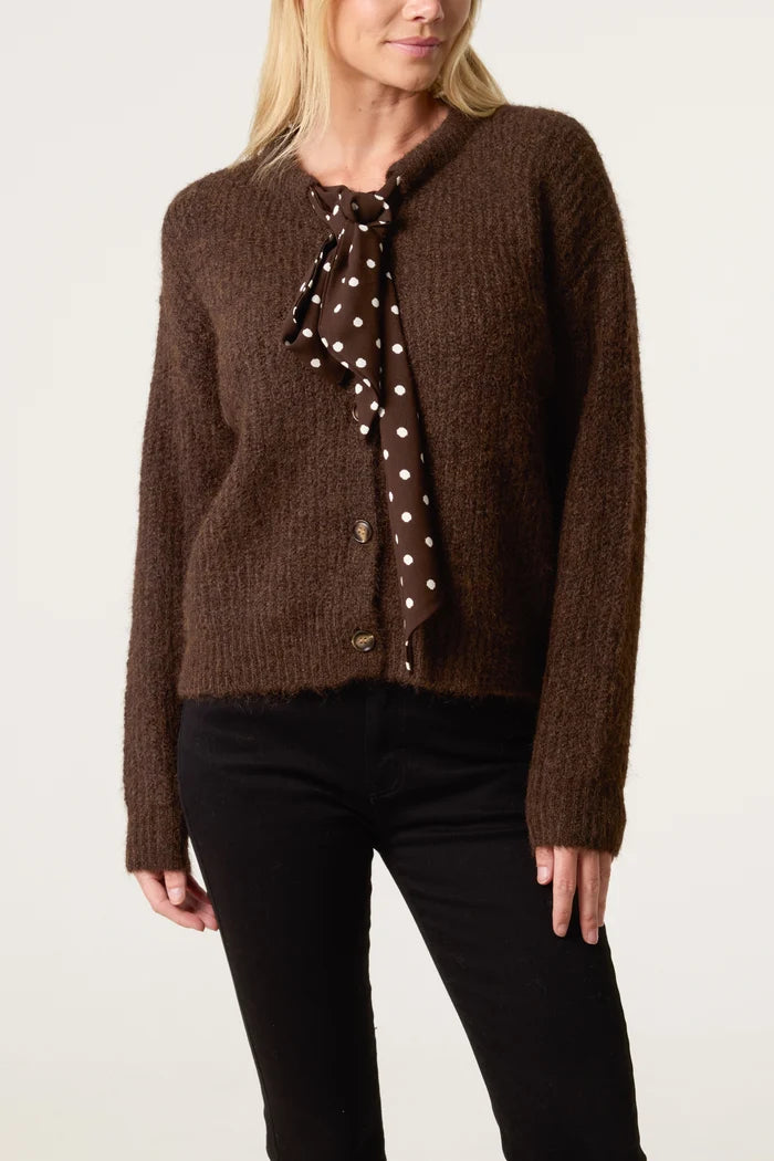 PolkaDot Bow Button Through Knitted Cardigan