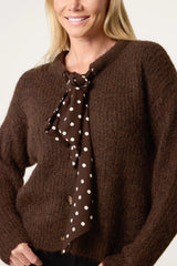 PolkaDot Bow Button Through Knitted Cardigan