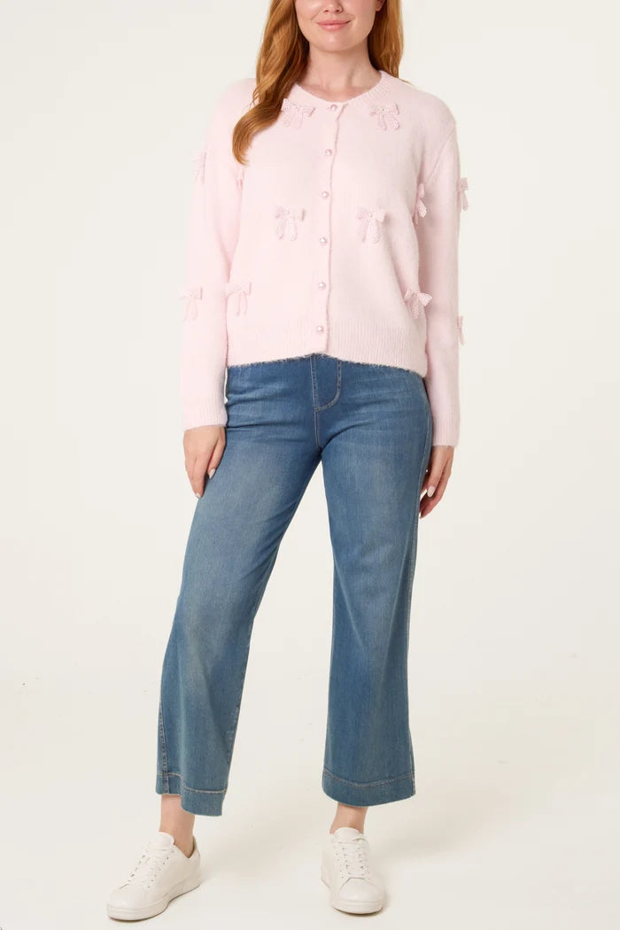 Bow Pearl Button Through Knit Cardigan