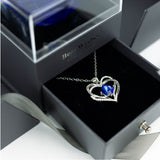 Intertwined 'I Love You' Silver Heart With Luxury Blue Eternity Rose Box - Downtown Girl