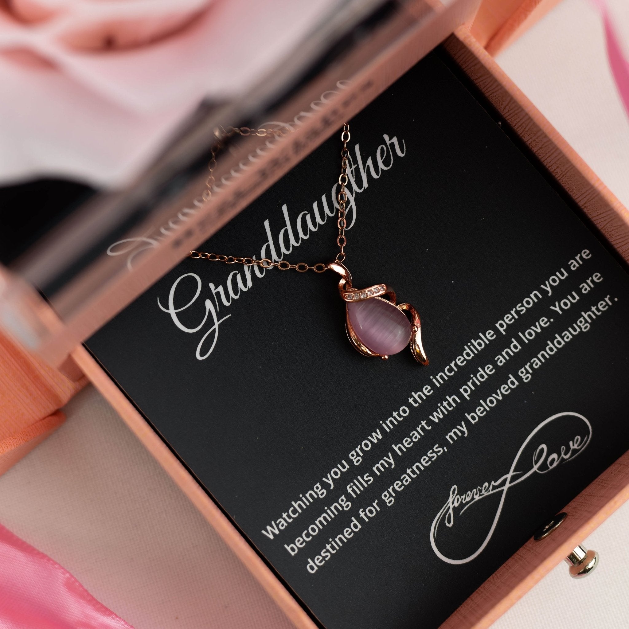 Pink Rain Drop Gem Pendant With Message - Downtown Girl