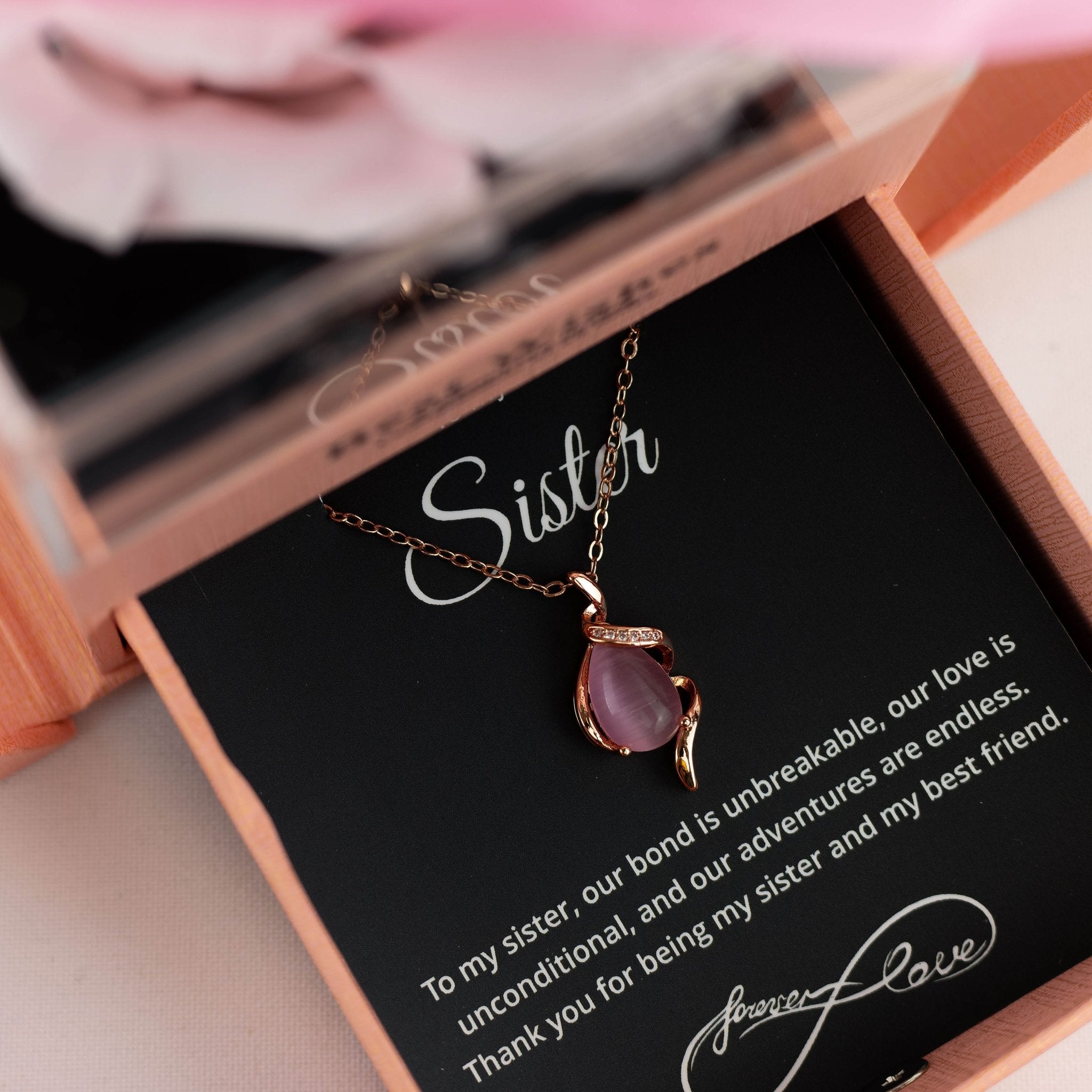 Pink Rain Drop Gem Pendant With Message - Downtown Girl