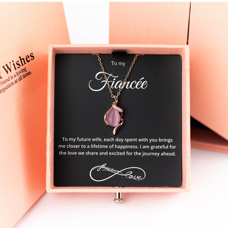Pink Rain Drop Gem Pendant With Message - Downtown Girl