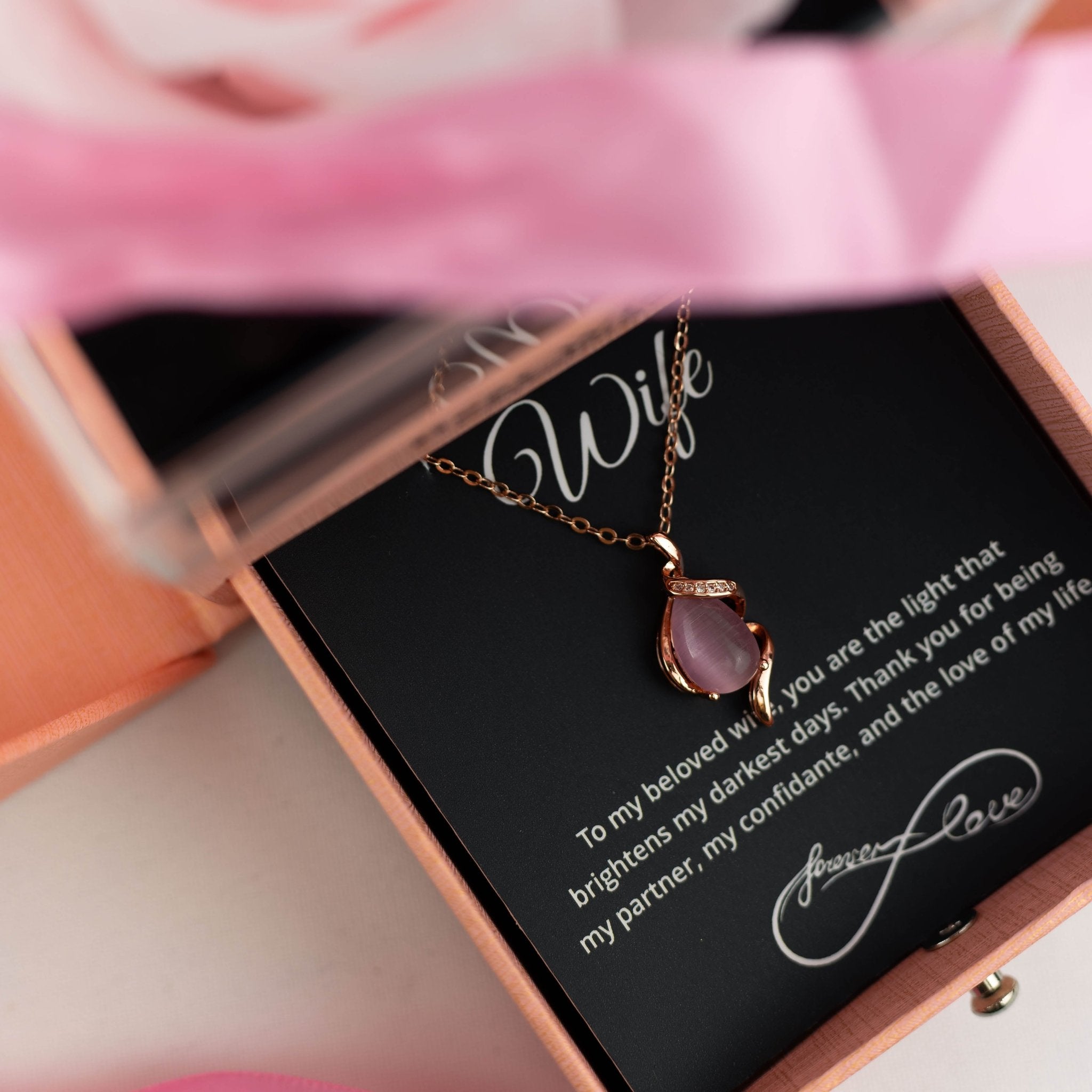 Pink Rain Drop Gem Pendant With Message - Downtown Girl