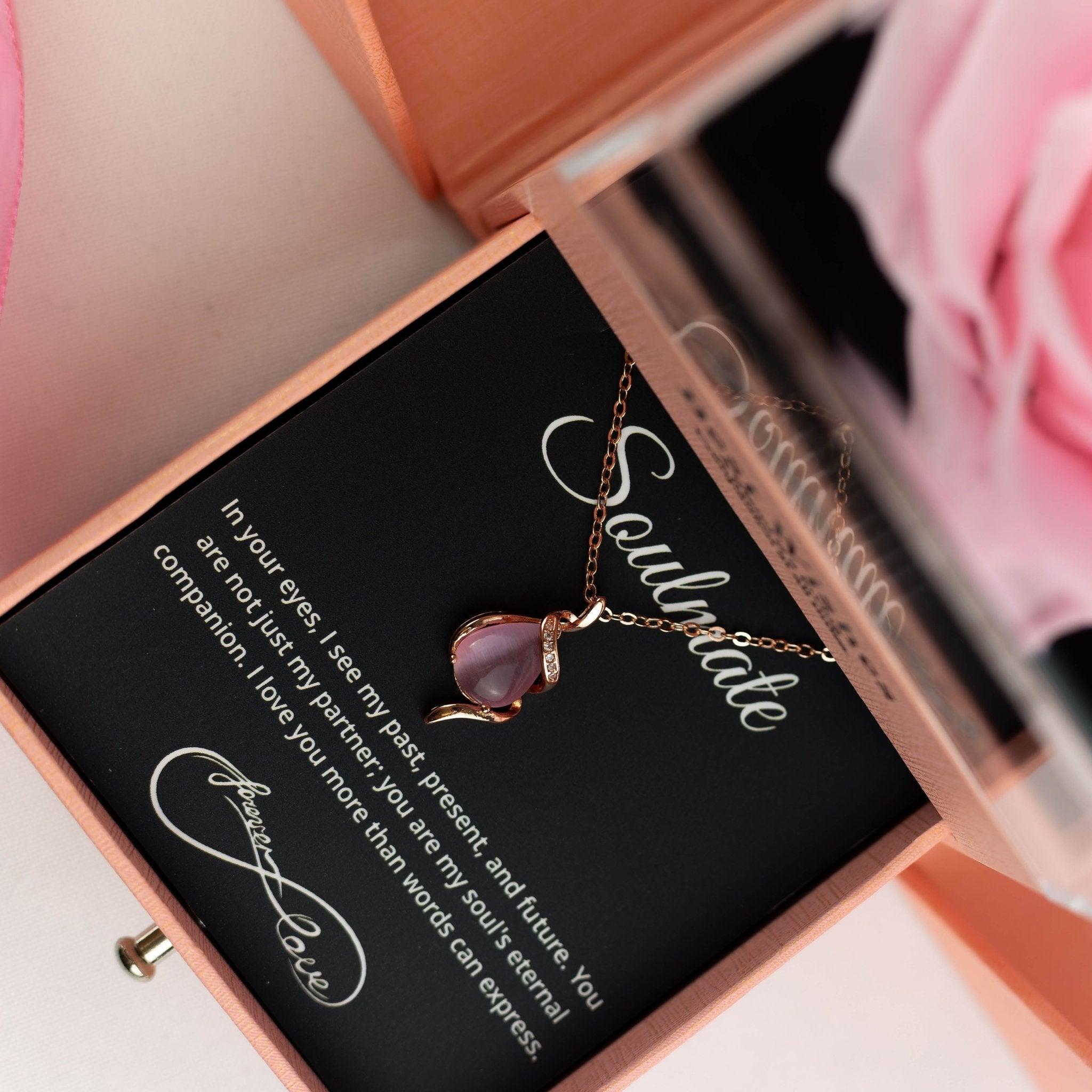 Pink Rain Drop Gem Pendant With Message - Downtown Girl