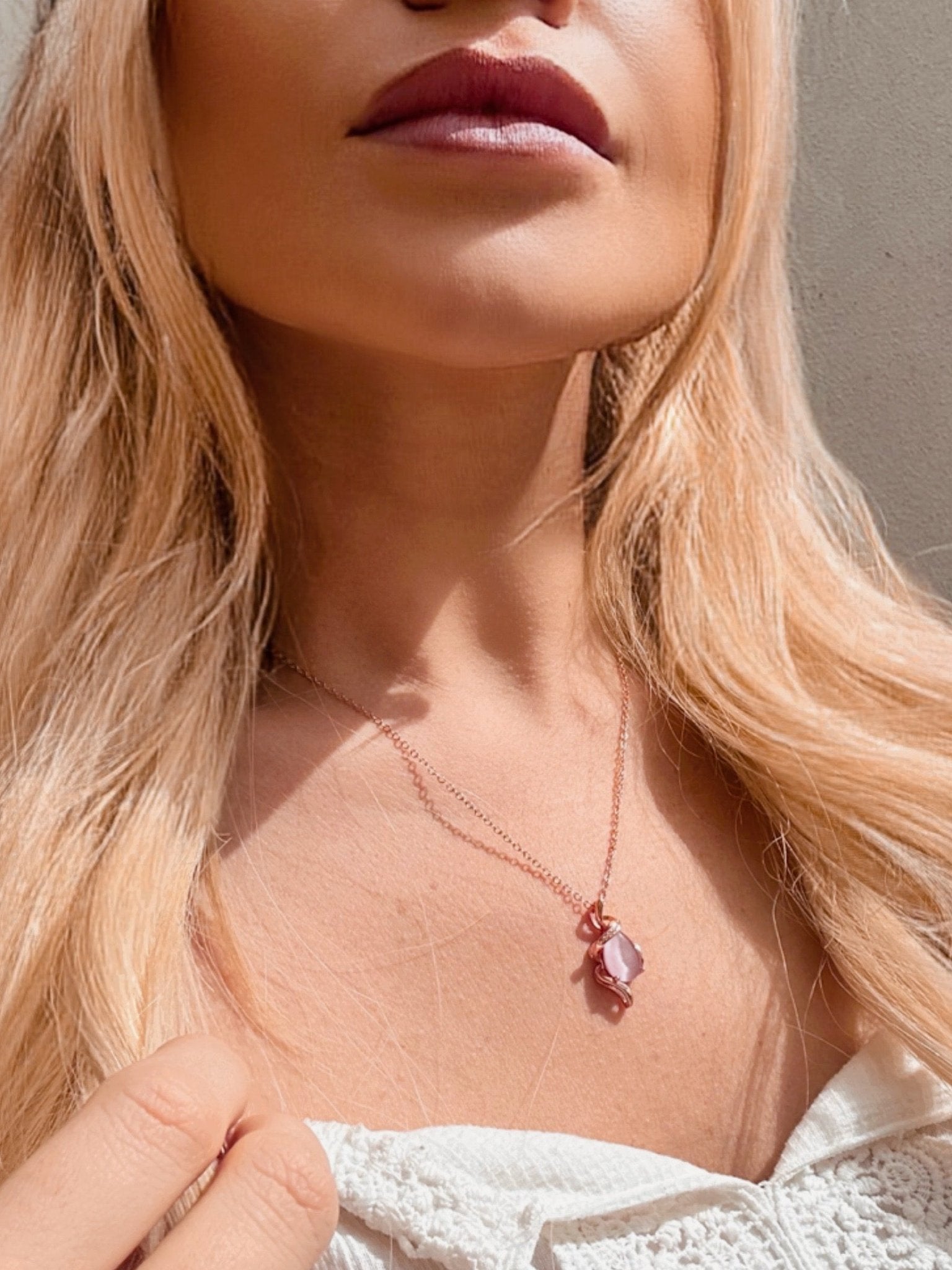 To My Wife - Pink Rain Drop Gem Pendant - Downtown Girl