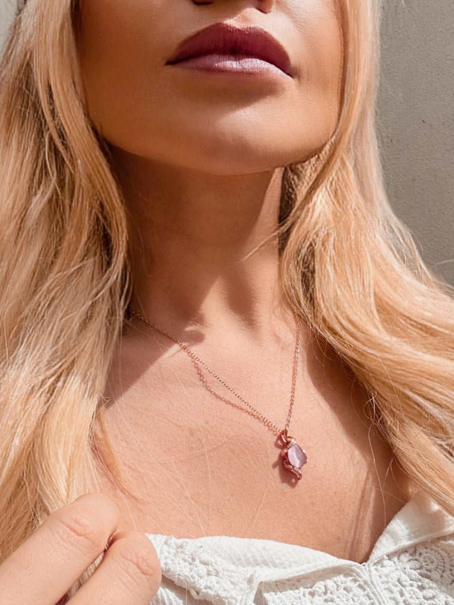 Pink Rain Drop Gem Pendant With Message